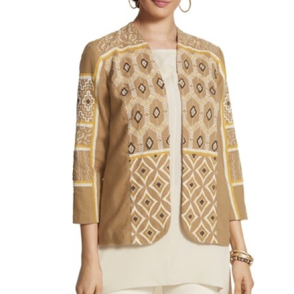 Chico’s Diamond Artisan Jacket 3/4 Sleeve Embroidery Beadwork Southwestern Sz XL